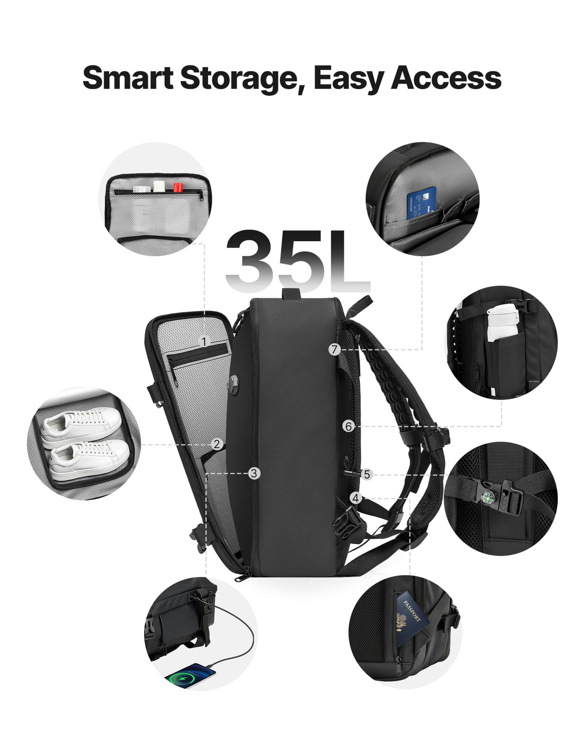 VEVOR Vacuum Travel Backpack, 35L, Vacuum Seal Compression Travel Backpack with Air Pump, Multiple Pockets & Compartments, Water-Resistant Carry-On