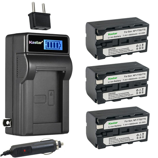 Kastar 3-Pack NP-F770 Battery and LCD AC Charger Compatible with Z Cam E2 Professional 4k Cinematic Camera, Atomos Shogun Flame, Atomos Shogun