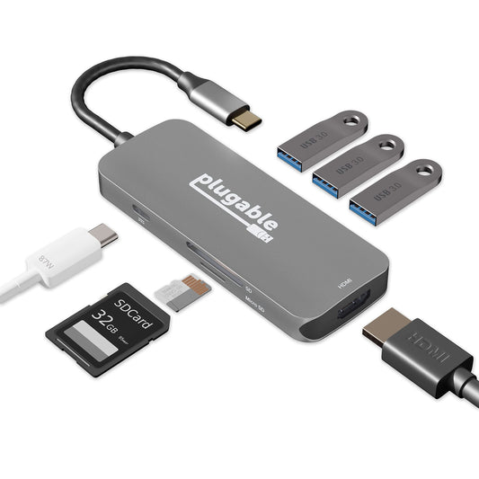 Plugable USB-C Hub 7-in-1 for Single HDMI Display, Driverless Hub