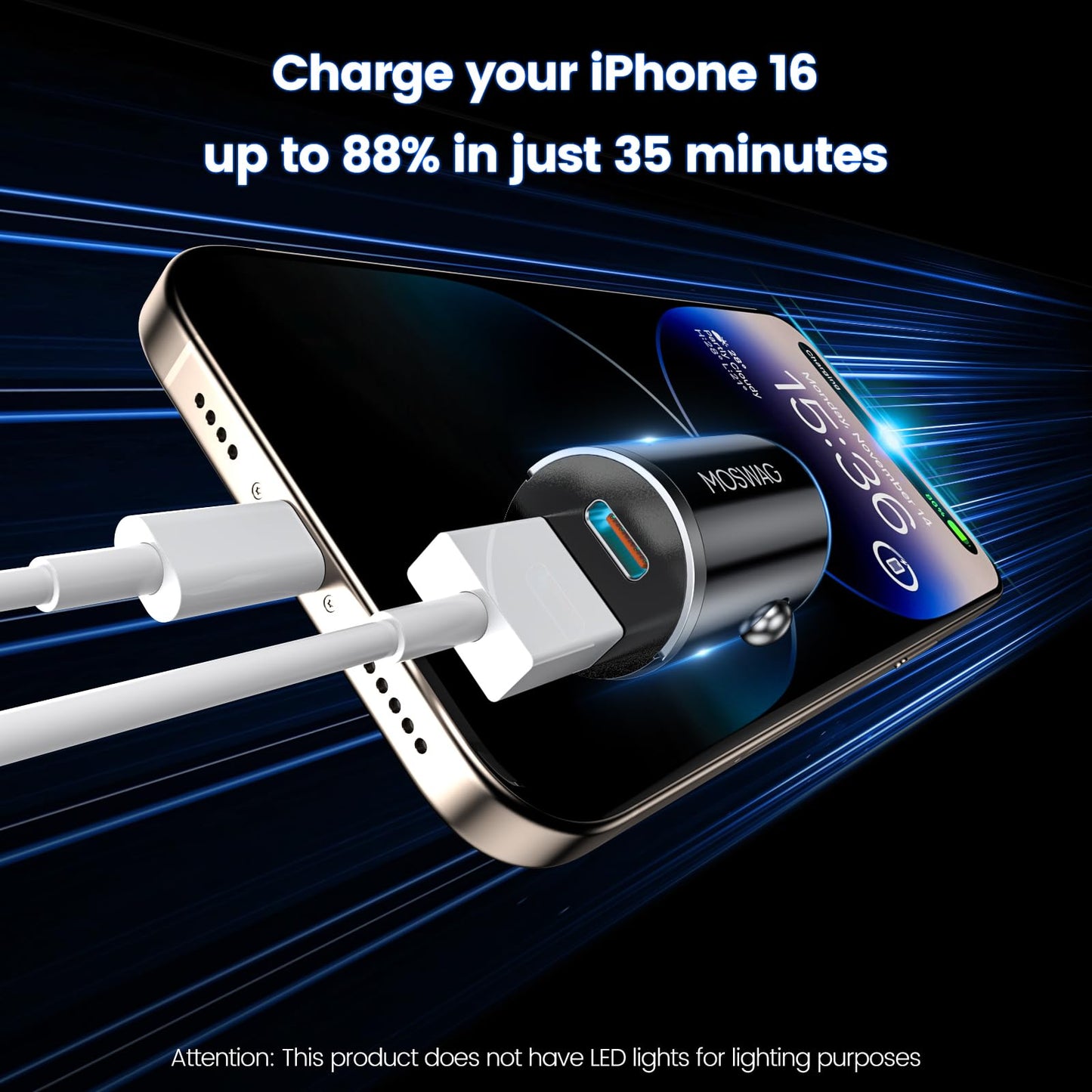 MOSWAG Car Charger, Invisible Cigarette Lighter USB Adapter [All Metal & Mini], 2 Port Car Adapter, QC3.0 Dual Port Cigarette Lighter for iPhone 17 16