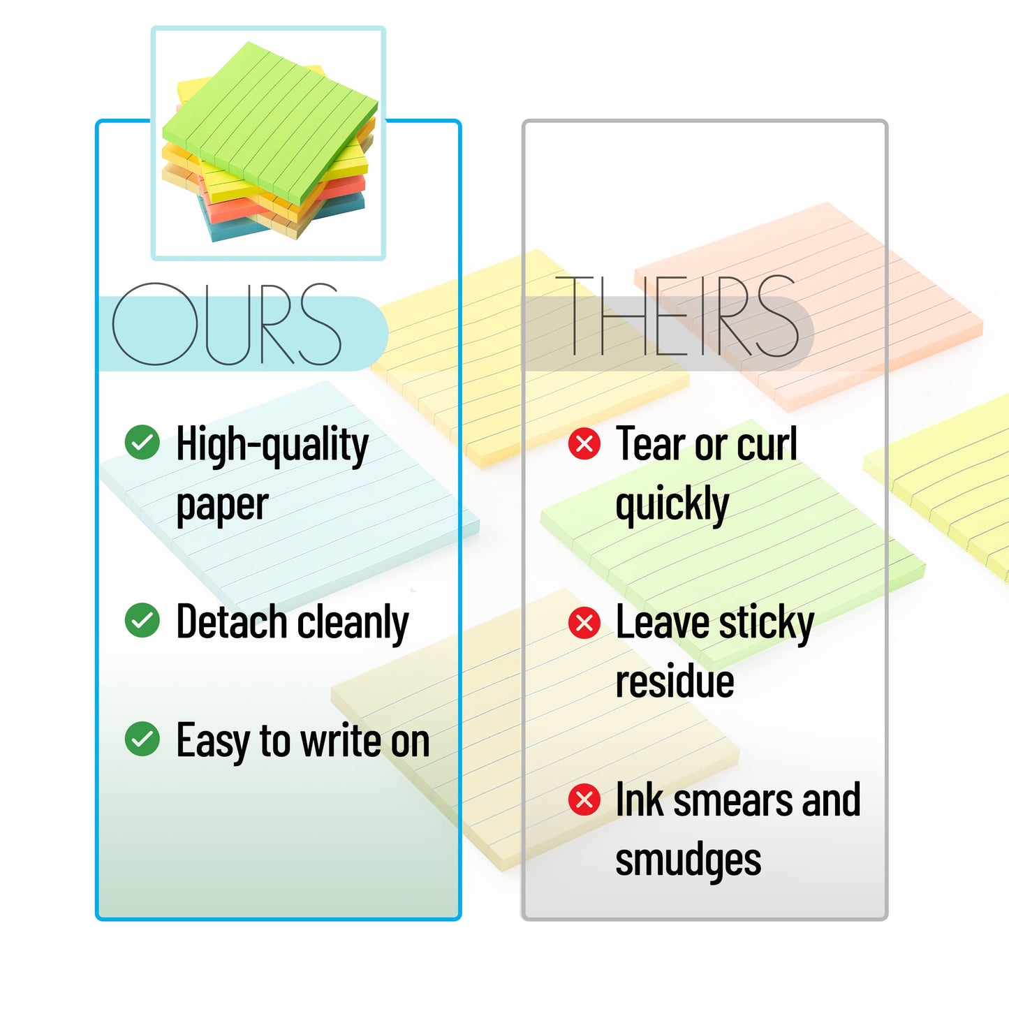 Mr. Pen- Lined Sticky Notes, 3" x 3", 6 Pads, 45 Sheets/Pad