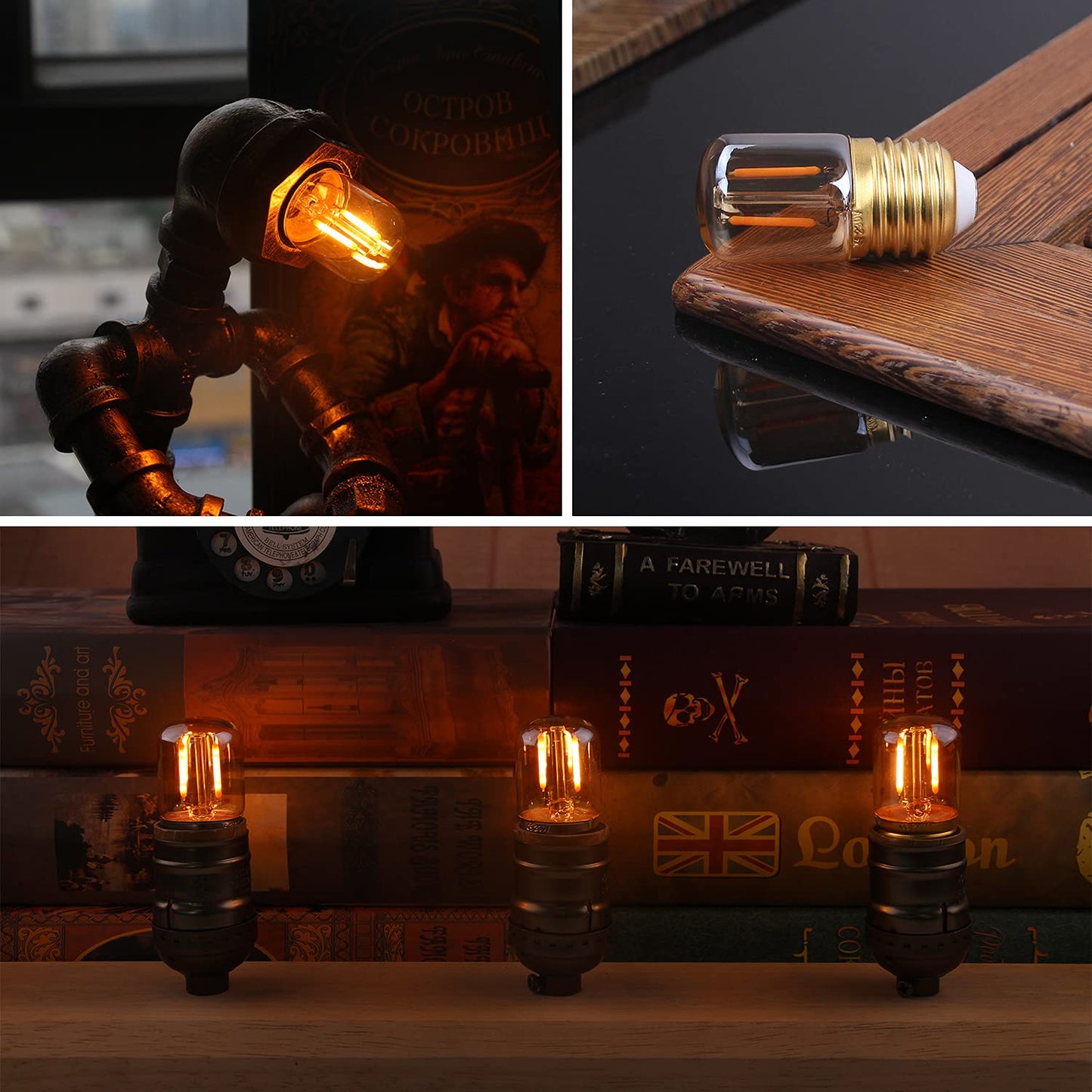 Hcnew E26 LED Amber Night Light Bulbs 1W, T28 Mini Edison Tube Lamp 2200K Warm, 10W Incandescnet Equivalent,Non-Dimmable Replacement Decorative Bulb