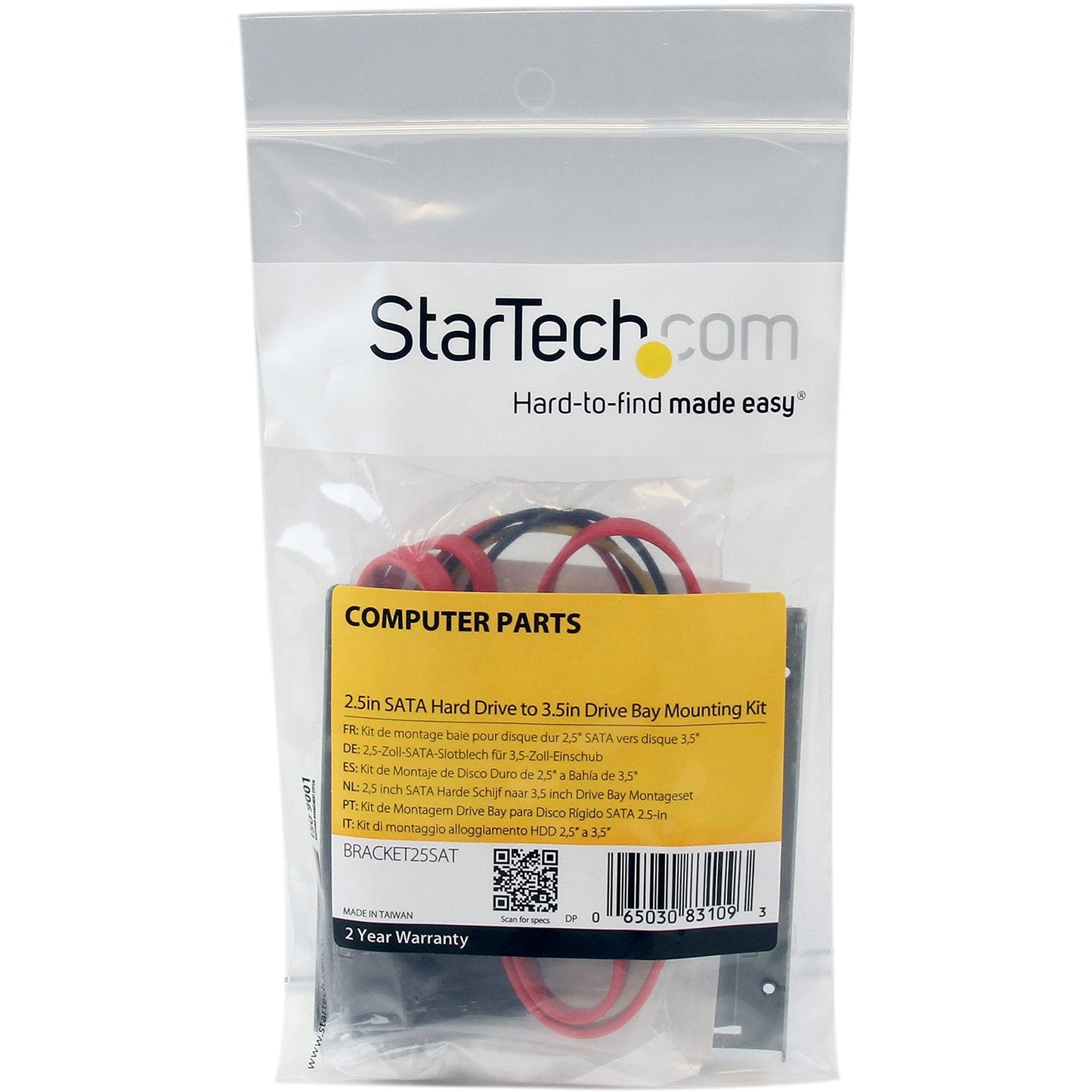 StarTech.com SSD Mounting Bracket - Solid Metal - 2.5in to 3.5 Hard Drive Adapter - SSD Bracket - SSD Upgrade Kit , TAA (BRACKET25SAT)