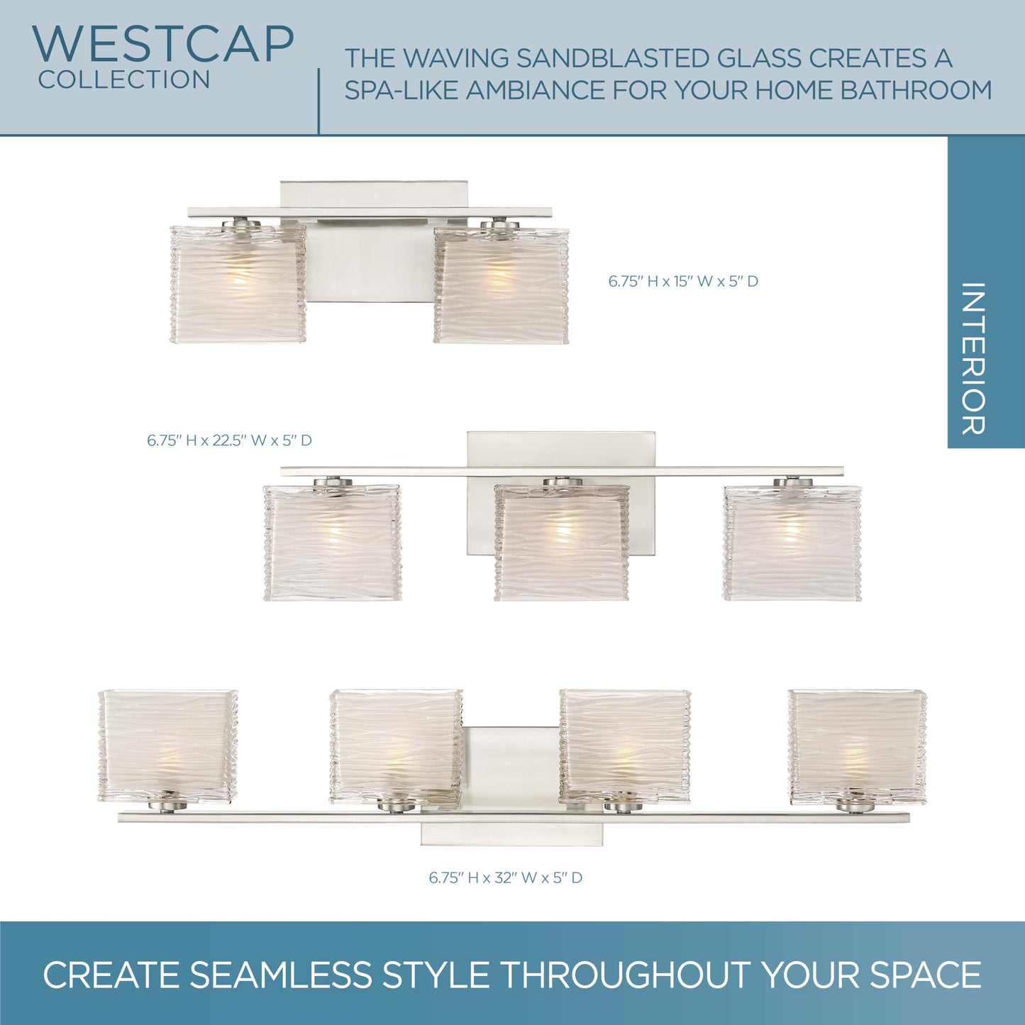 Quoizel Westcap Modern Vanity Lights, 2-Light, 15 Inch Brushed Nickel Bathroom Lighting Fixtures Over Mirror, Sandblasted Glass, G9 Bulb, Transitional