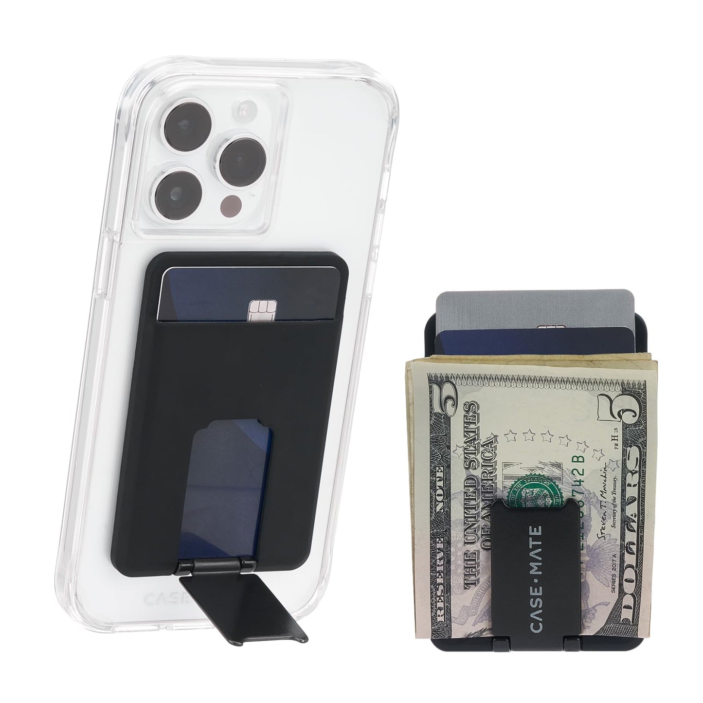 Case-Mate 3in1 Magnetic Wallet for iPhone [Card Holder] MagSafe Wallet [Holds up to 2 Cards + Cash] Detachable Magnetic Phone Card Holder with Stand