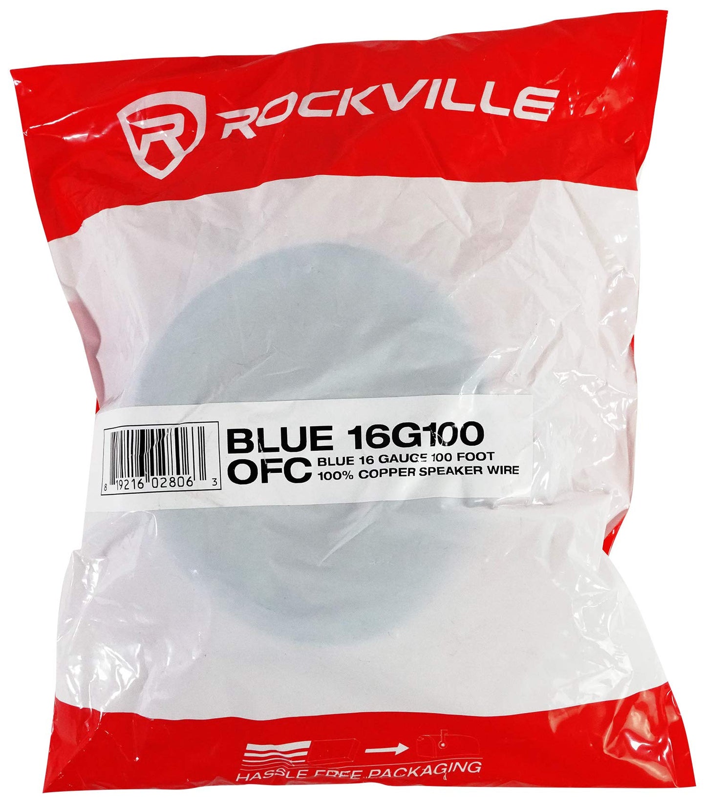 Rockville BLUE 16G100 16 Gauge 100 Ft Speaker Wire, OFC 100% Copper, High Flexibility, Durable Insulation, Low Resistance, for Car Audio and Home