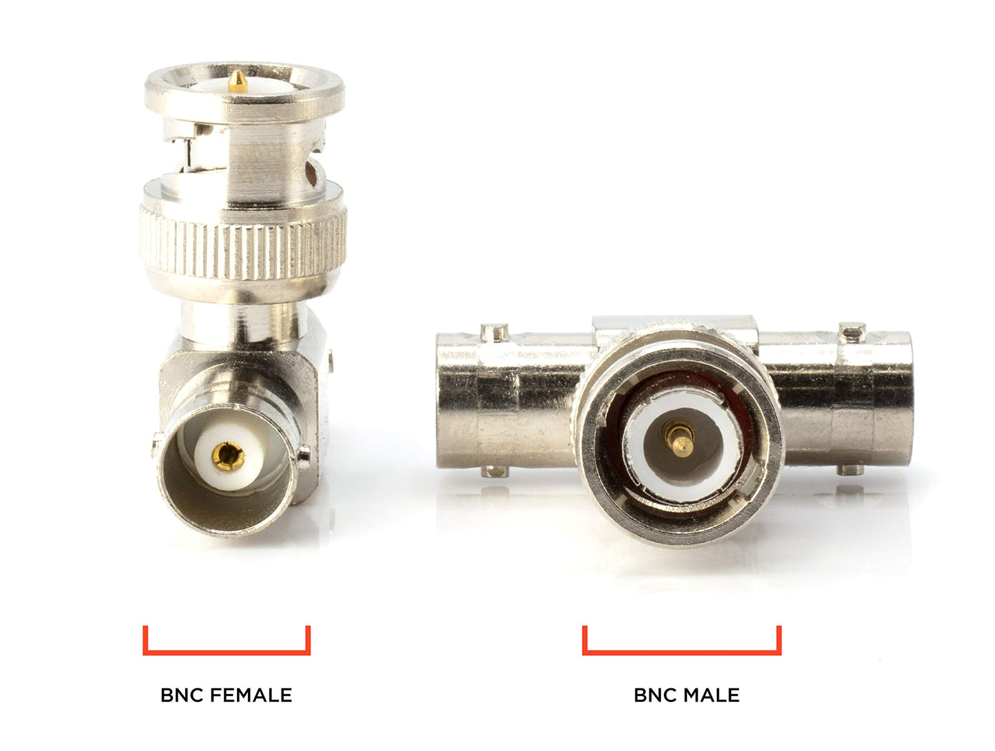 THE CIMPLE CO - BNC T Adapter - T-Shaped Coax Splitter - 1 Male Port to 2 Female Ports, Coaxial Cable Extension - 4 Pack