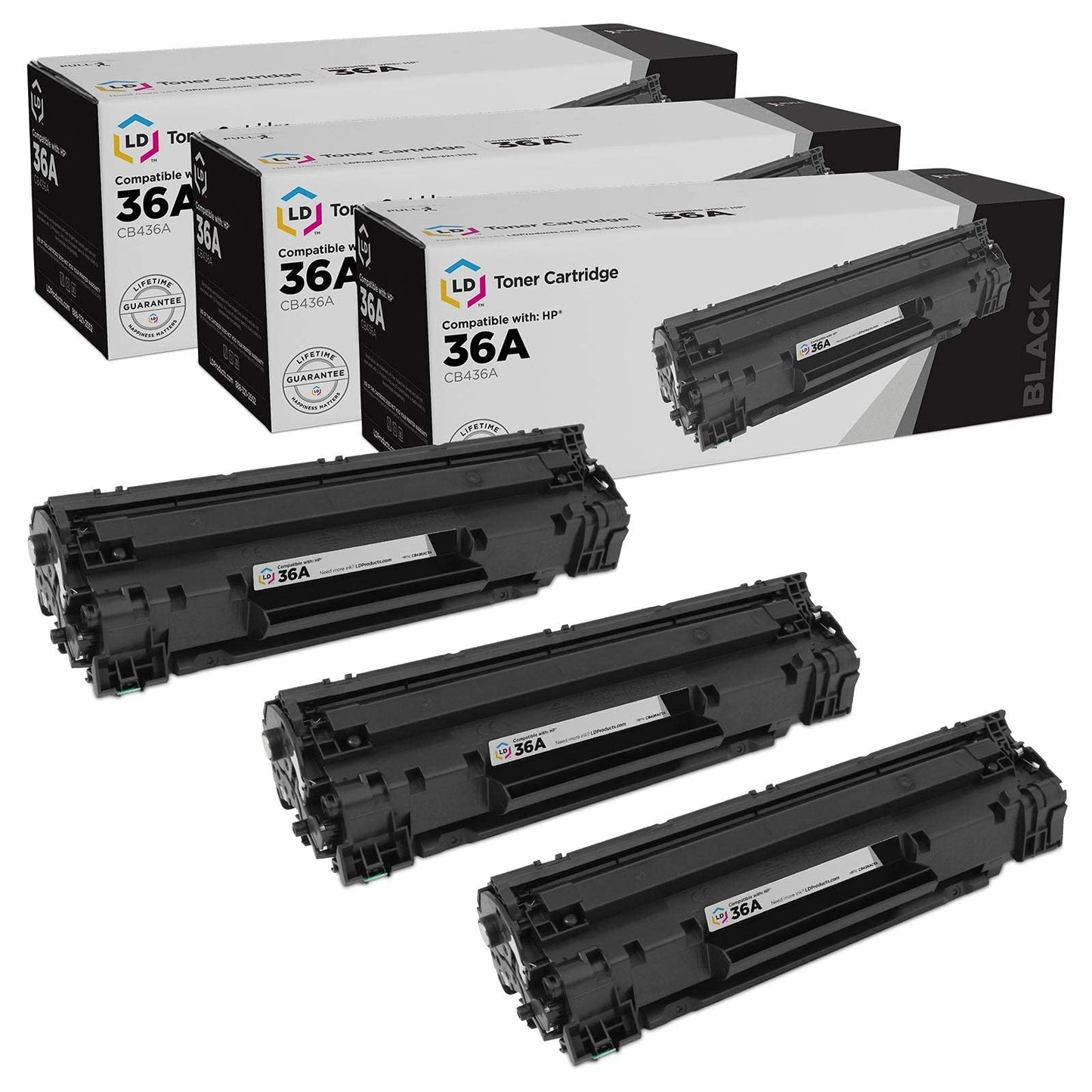 LD Products Compatible HP 36A Black Toner Cartridge Replacement CB436A (3-Pack) Compatible with the Following HP Printers M1522n MFP M1522nf MFP P1505