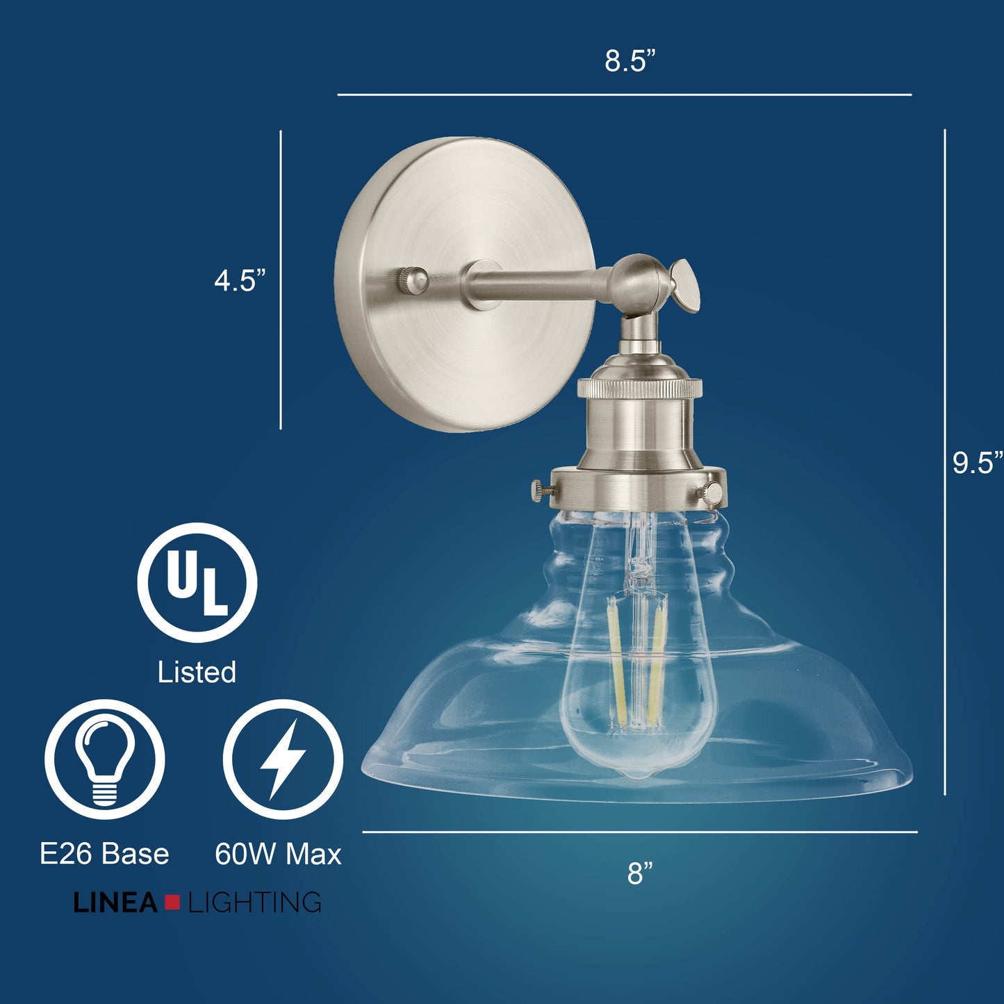 Linea di Liara Lucera Farmhouse Brushed Nickel Wall Sconce Wall Lighting Fixture Vanity Wall Sconce Lights Bathroom Sconces Wall Lights for Hallway