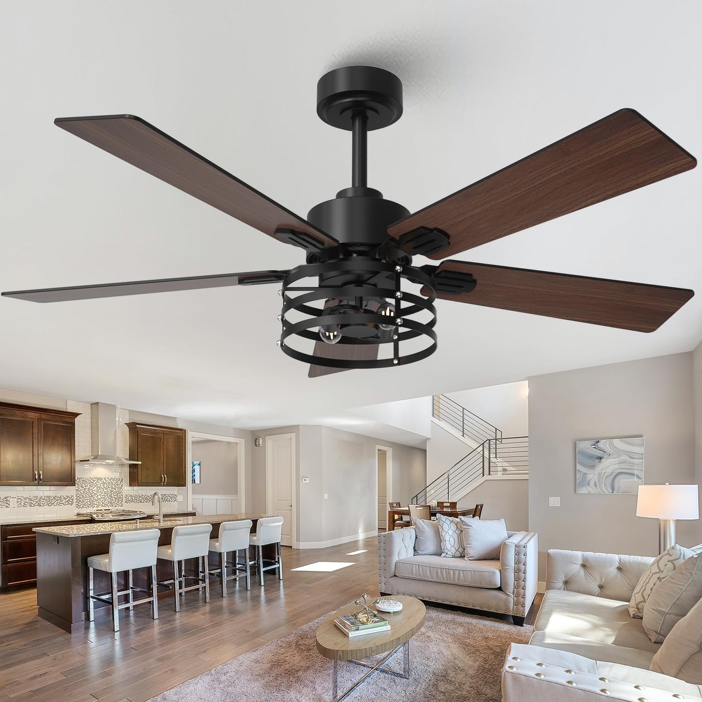 Vaczon 52" Farmhouse Ceiling Fan with Light, 6-Speed DC Motor