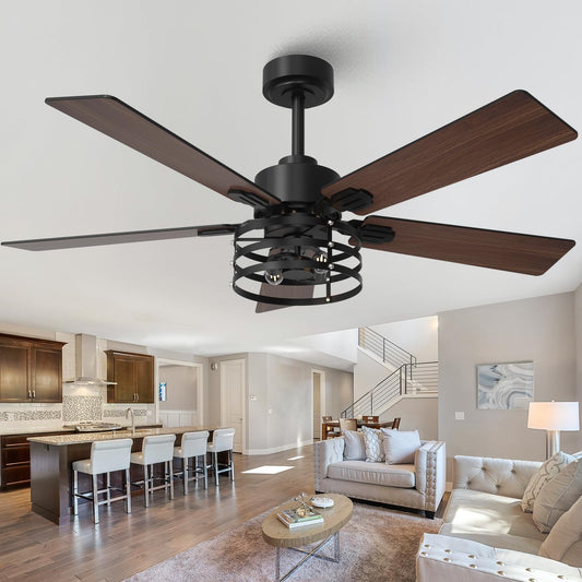 Vaczon 52" Farmhouse Ceiling Fan with Light, 6-Speed DC Motor