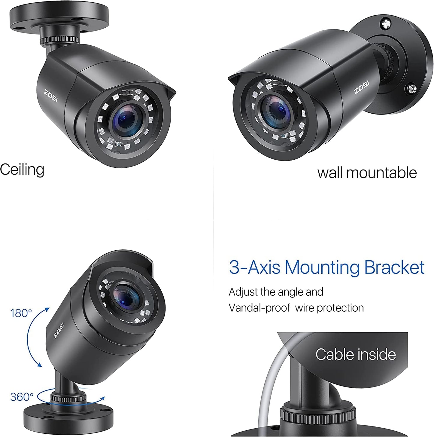 ZOSI 4 Pack 2MP 1080p HD-TVI Home Security Camera Outdoor Indoor 1920TVL, 24PCS LEDs, 80ft Night Vision, 90°View Angle, Weatherproof Outside