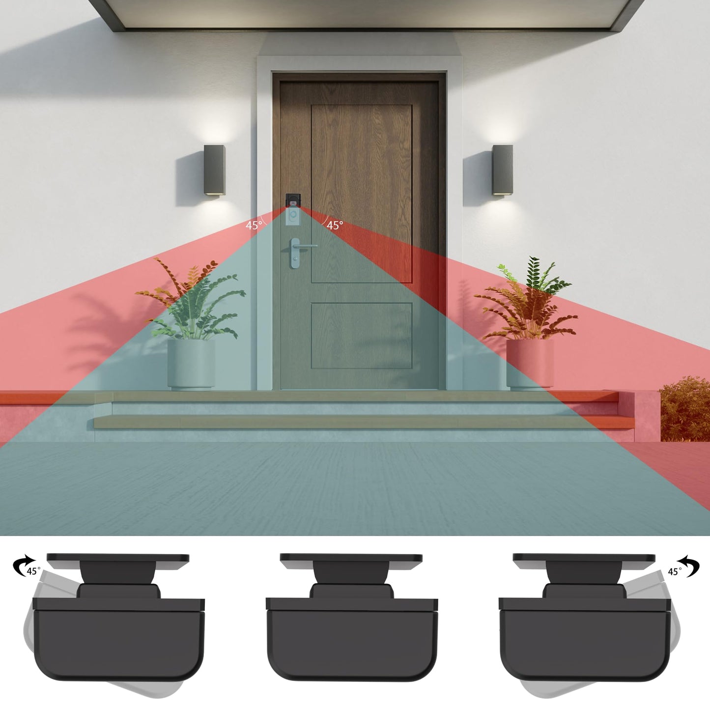 No Drill Adhesive Doorbell Mount for Ring/Blink, 45°-135° Adjustable Angle, Anti-Block Sensor, for Brick/Wood/Metal Doors, Easy Install & Battery
