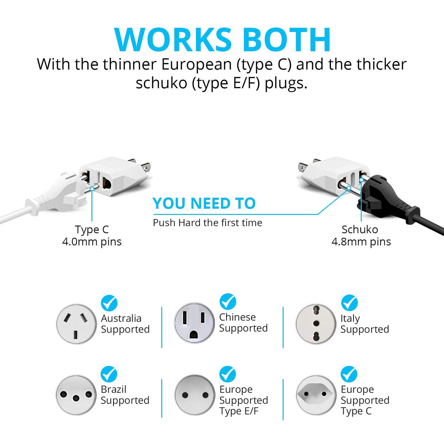 Europe to US Plug Adapter EU/UK/AU/in/CN/JP/Asia/Italy/Brazil to USA (Type A & B) American Travel Adapter and Converter, Wall Outlet Power Charger…