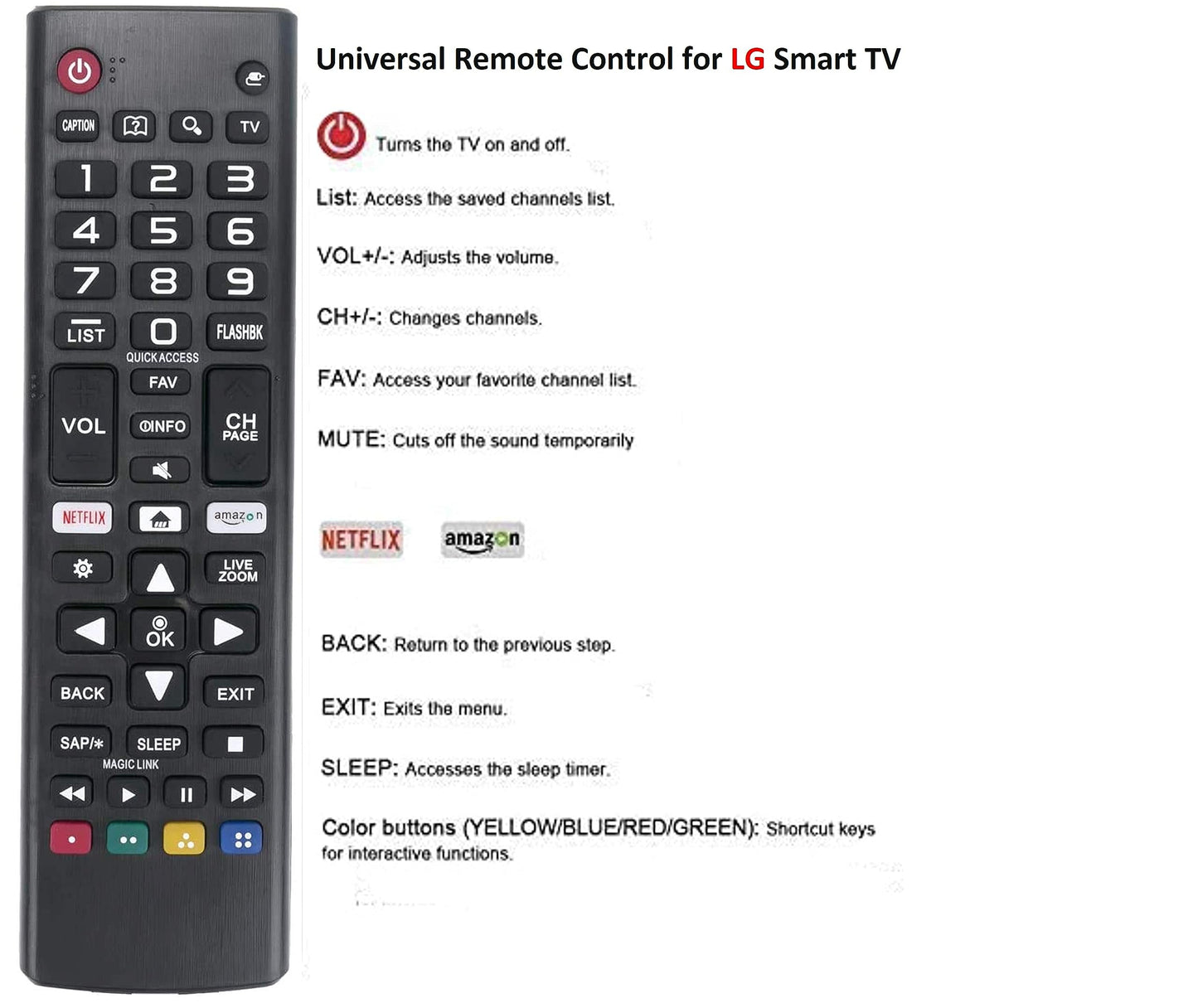 Universal Remote Control Replacement for LG Smart TVs All Models: AKB75095307 AKB74915305 AKB75375604 and More