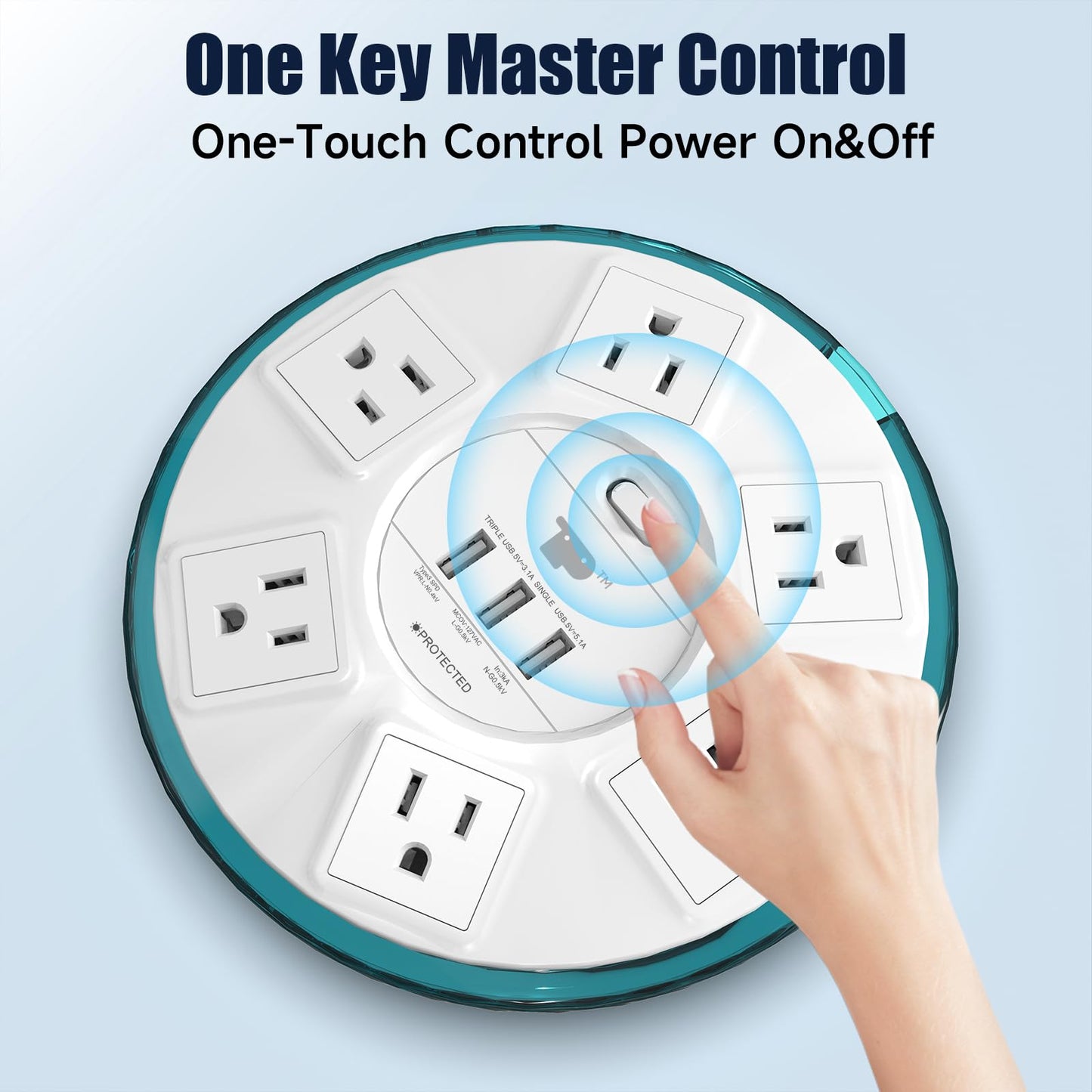 Surge Protector Power Strip,Smart Design Extension Cord,4 Feet Flat Extension with 6 Outlet+3 USB Quick Charging Power Strips with Surge Protector