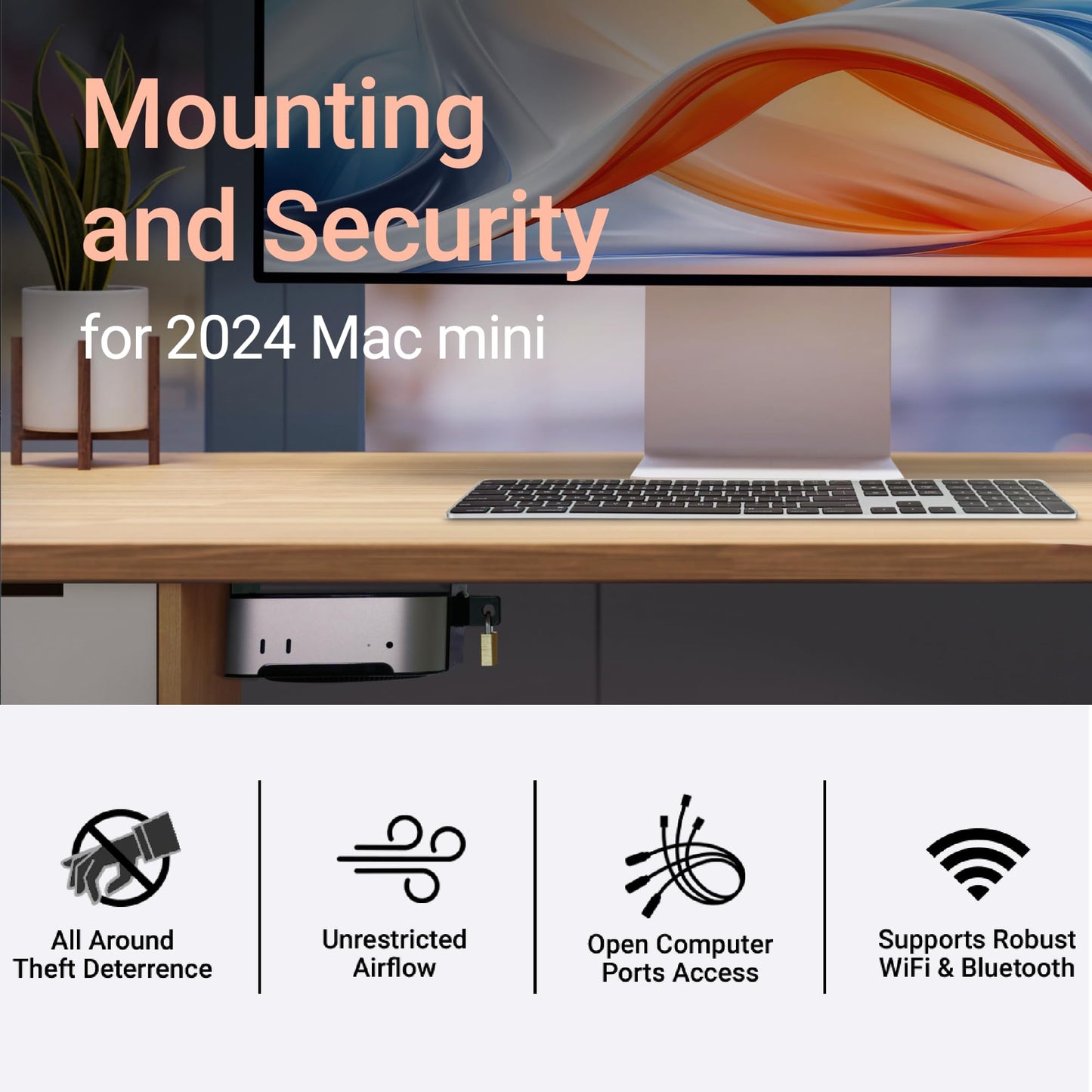 Sonnet MacCuff mini (2024+) Steel Mounting Bracket for 2024 Mac mini for Under Desk, Wall & VESA Monitor Mount - Padlock Compatible