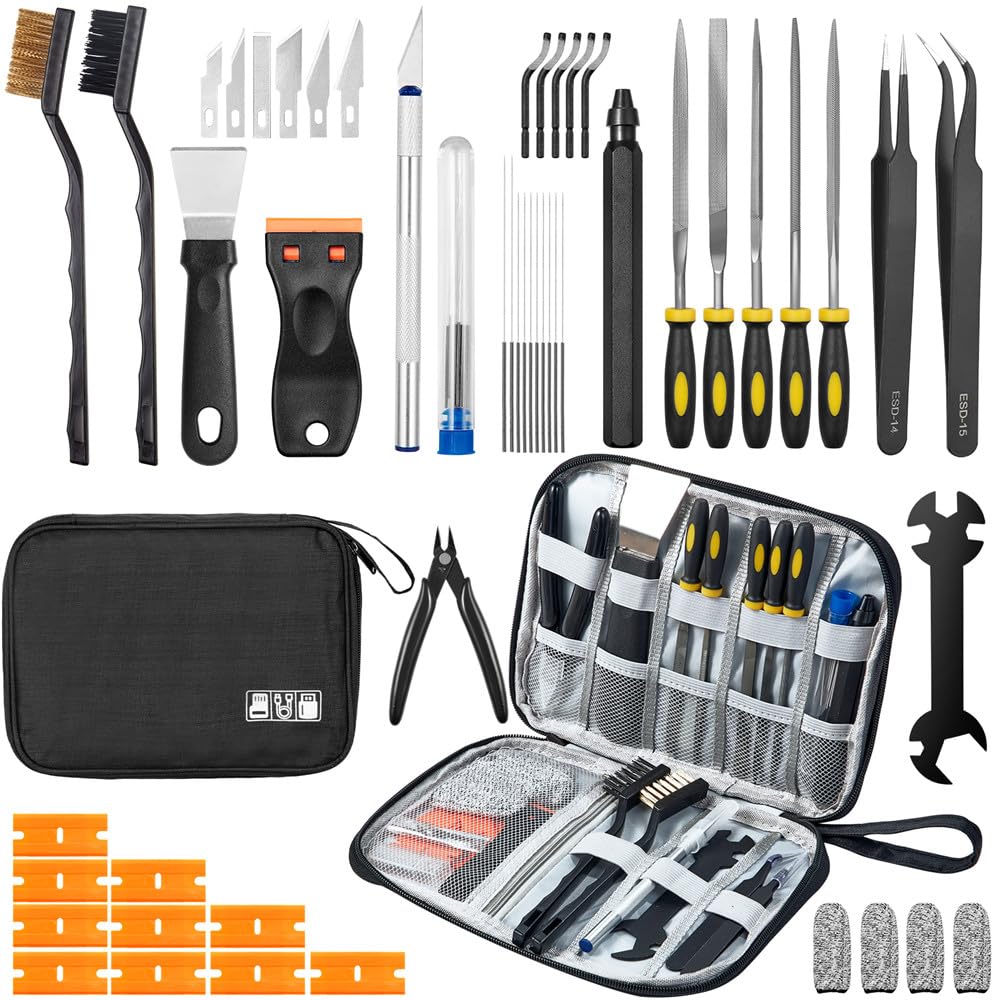 50Pcs 3D Printer Tool Kit & Accessories for All FDM/SLA Printers, Includes Nozzle Cleaning Kit, Scraper, Deburring Tool, Files, Brushes - Complete