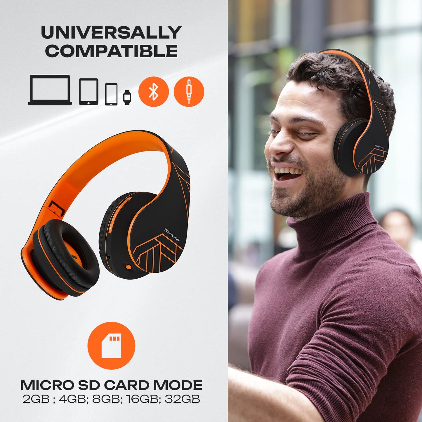 PowerLocus Bluetooth Over-Ear Headphones, Wireless Stereo Foldable Headphones Wireless and Wired Headsets with Built-in Mic, Micro SD/TF, FM…