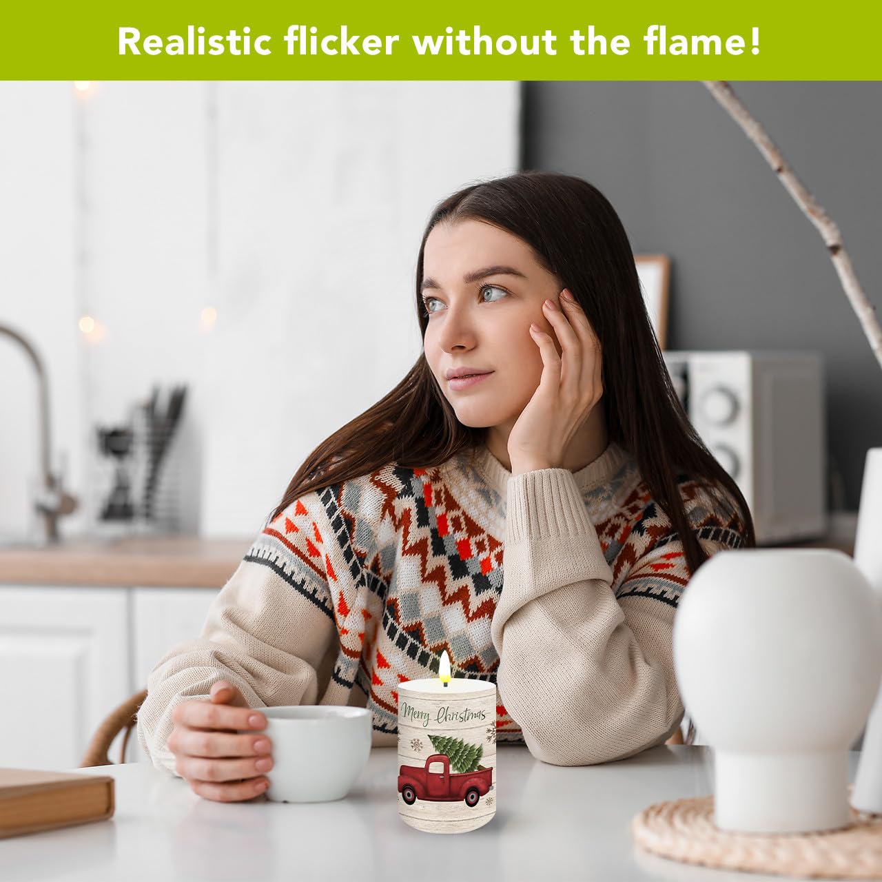 Briarwood Lane Flameless Candle 6x3 Merry Christmas Pickup Truck Flameless Candle with Timer for Christmas