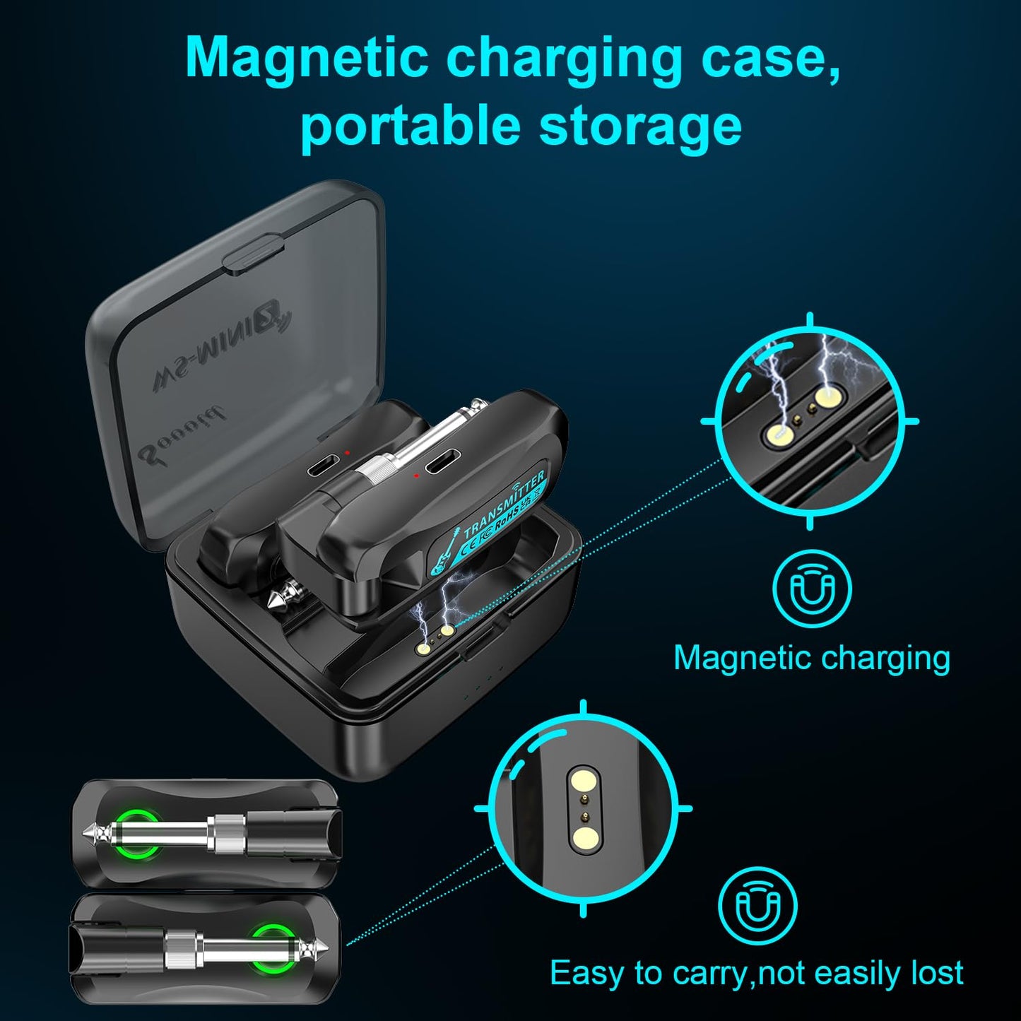 Sovvid Wireless Guitar System 2.4 GHz with Magnetic Charging Case Wireless Guitar Transmitter Receiver for Guitar Bass Electric Instruments
