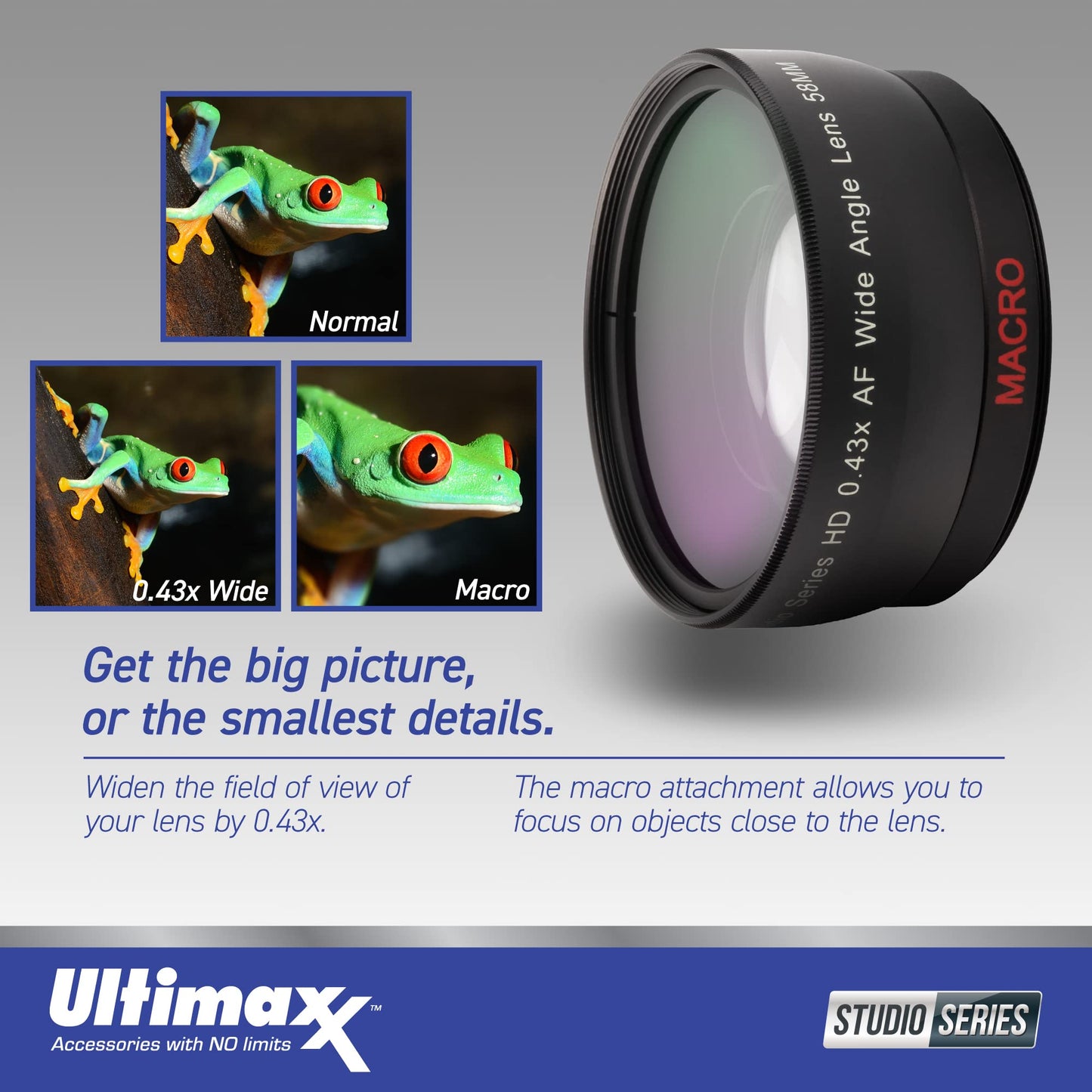 Ultimaxx 58MM Complete Lens Filter Accessory Kit with 58MM 2.2X Telephoto and .43x Wide Angle/Macro Lenses for: Canon EOS Rebel 9000D 800D 760D 750D