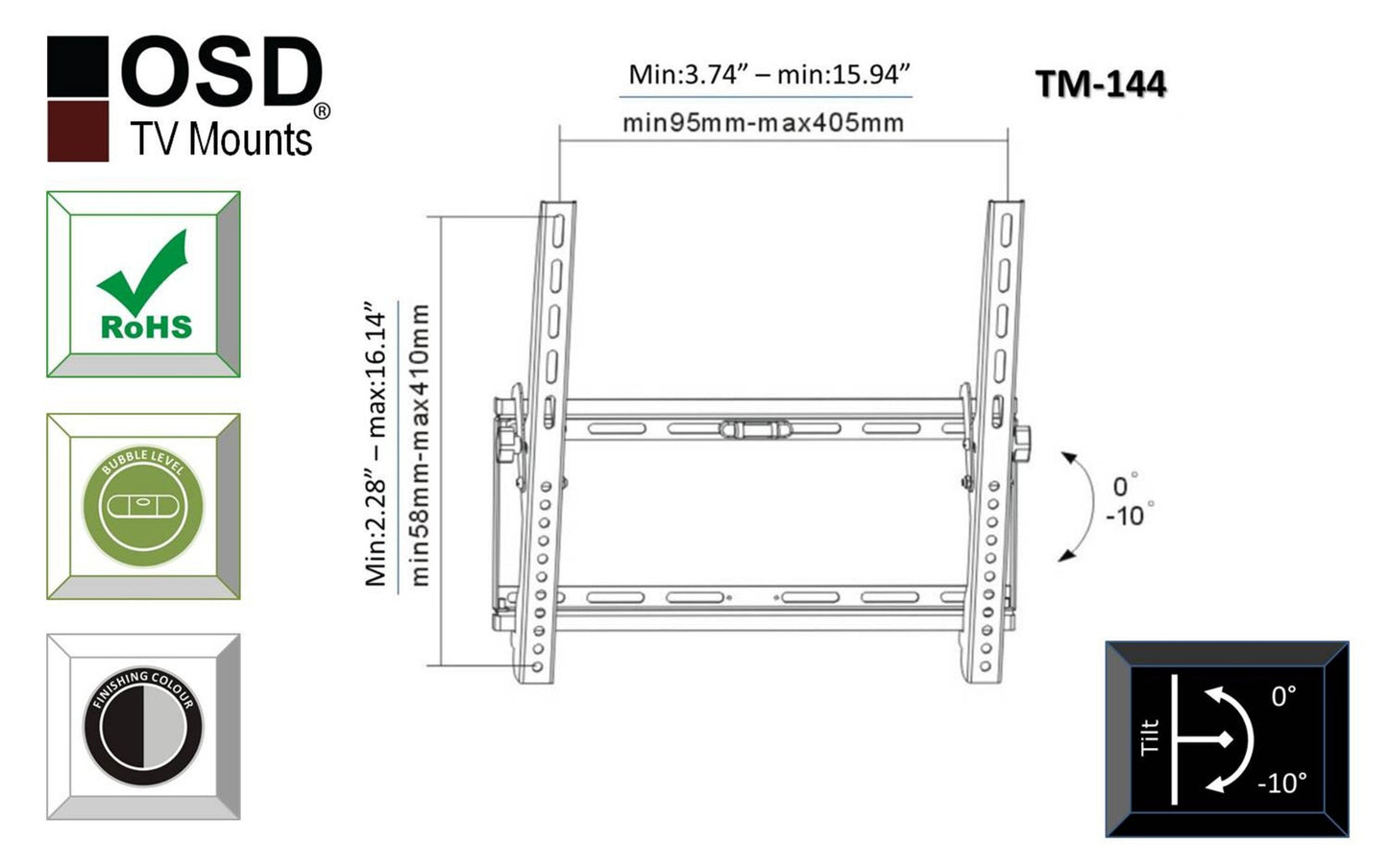 OSD Audio TM-144 Tilt Wall Mount for 26-inch to 47-inch Low Profile Plasma, LED or LCD TV