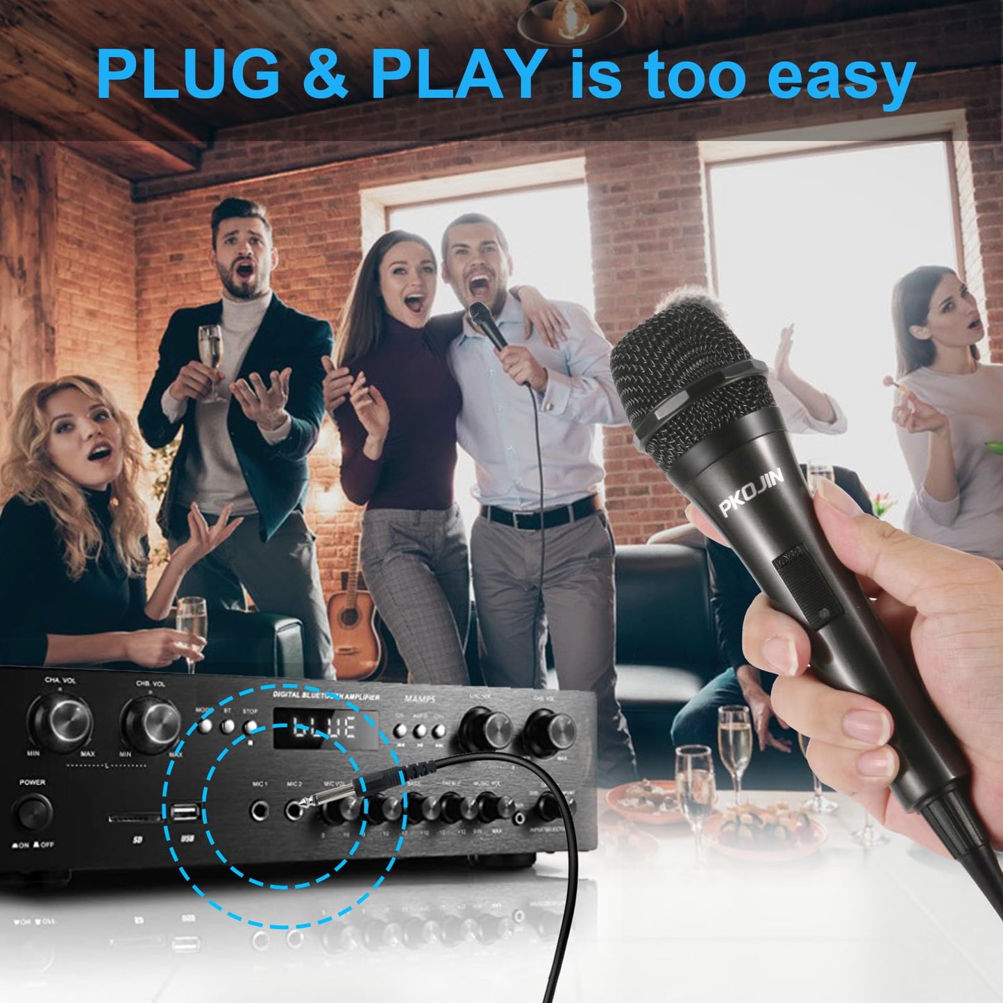 PKOJIN Dynamic Karaoke Microphone for Singing, Vocal Wired Microphone for Karaoke, Handheld Mic with 10 Ft Cable, Mics for Speaker with ON/Off Switch