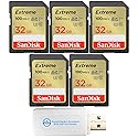 SanDisk Extreme 32GB SD Card (5 Pack) Memory Cards for Works with Digital Camera, Computer, Trail Cameras (SDSDXVT-032G-GNCIN) Bundle with (1)