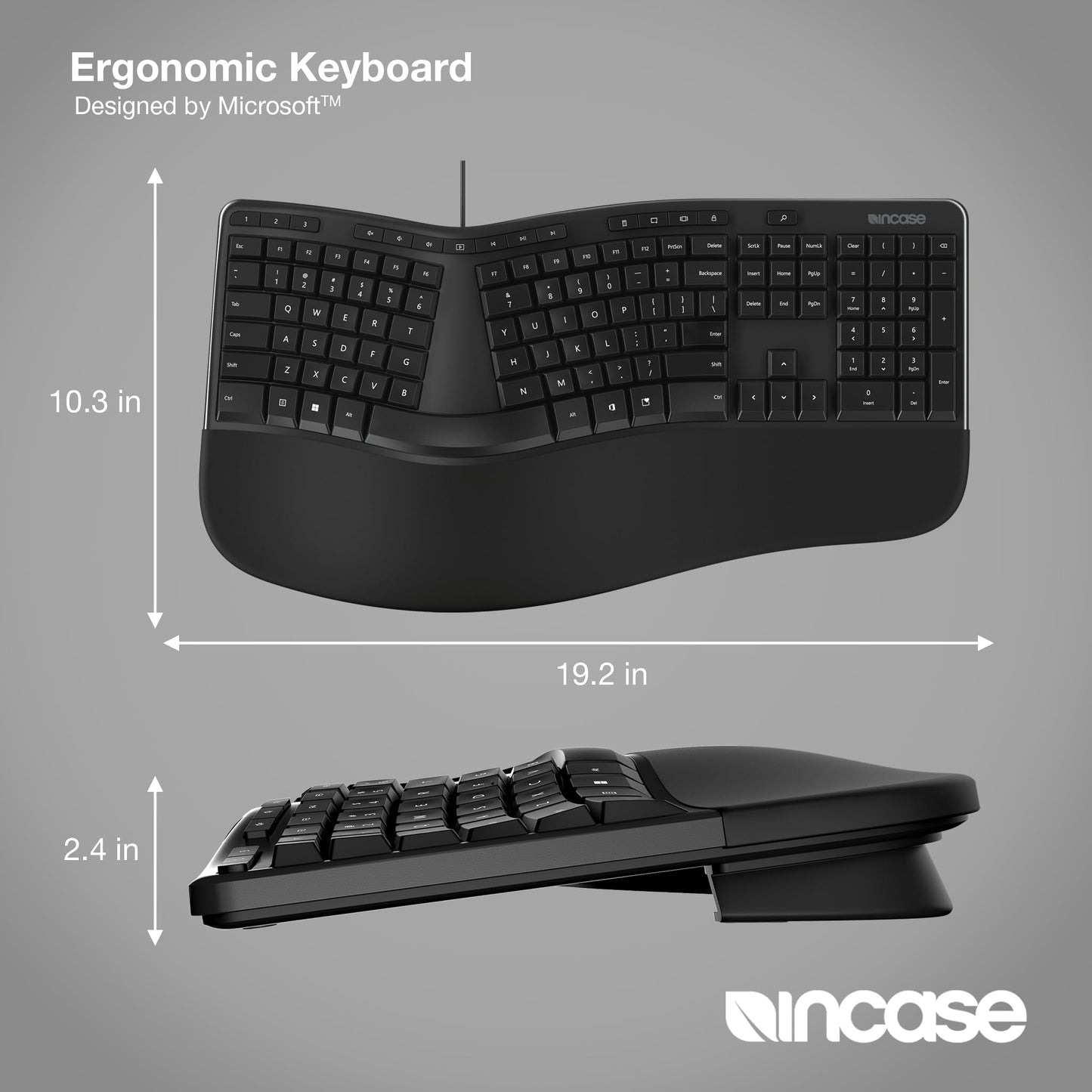 Incase Ergonomic Keyboard - Designed by Microsoft - Refined Ergonomic Design, Built-in Shortcuts Keys, Layered Palm Rest for Elevated Wrist Support