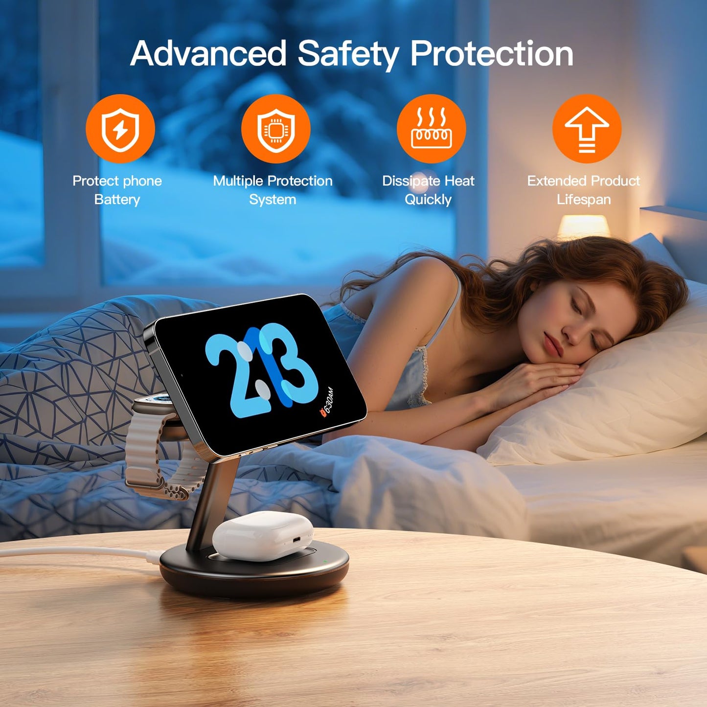 for Apple Watch 5W Fast Charger,15W • Silent •Not hot,3in1 Wireless Charging Station, Apple Mag-Safe Charger Stand,Fast Magnetic Wireless Charger