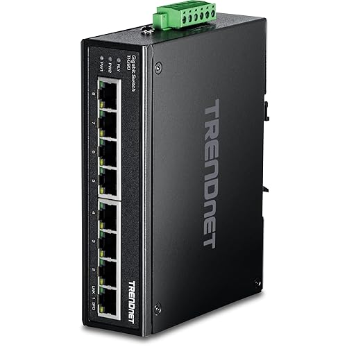 TRENDnet 8-Port Industrial Gigabit Ethernet DIN-Rail Switch, TI G80, 8 x Gigabit Ethernet Ports, IP50 Rated, 16Gbps Switching Capacity, NDAA TAA