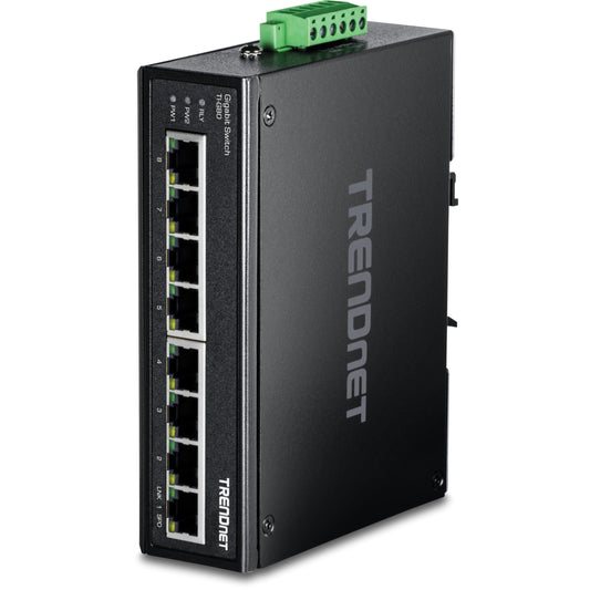 TRENDnet 8-Port Industrial Gigabit Ethernet DIN-Rail Switch, TI G80, 8 x Gigabit Ethernet Ports, IP50 Rated, 16Gbps Switching Capacity, NDAA TAA