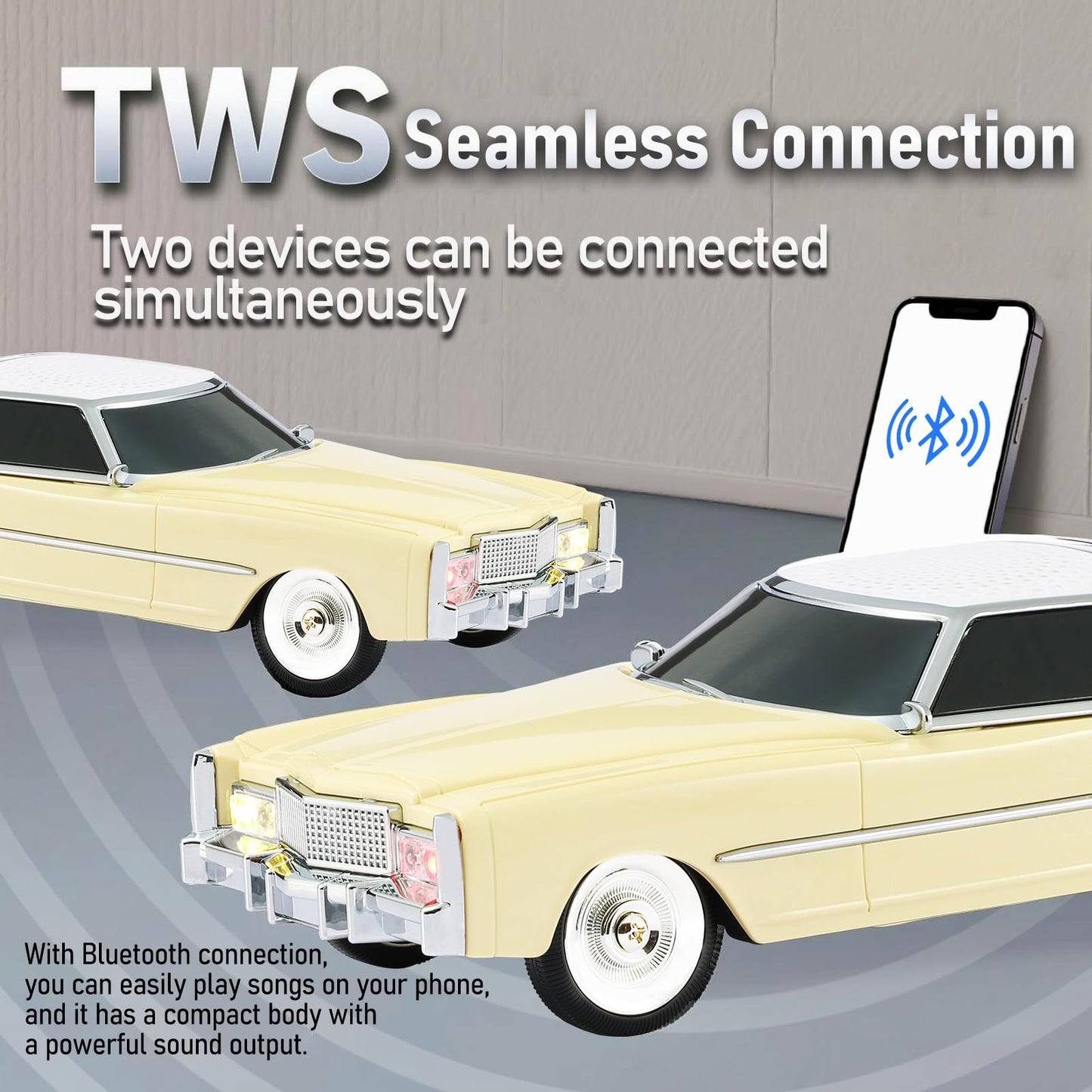 WSTER WS-1966 Retro Sedan Bluetooth Car Replica Speaker - HD Stereo, TWS, FM, USB/TF, LED Lights, Type-C - Portable Model Car Speaker with Mic