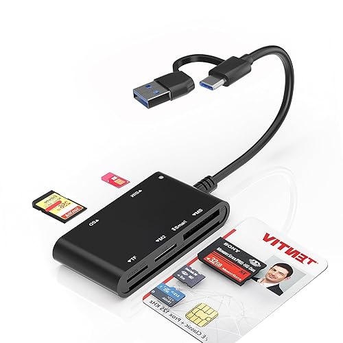 Type C/USB SIM Card Adapter - 7 in 2 CAC Smart Card Reader Military, MS Pro Duo/SD/TF/M2/ID/IC/PIV/SIM Card Reader, Memory Stick Pro Duo Adapter SIM