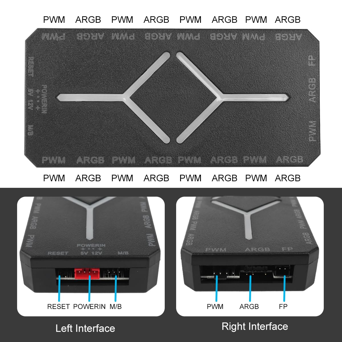 ARGB PWM Fan Hub, Addressable 5V-3PIN 2-in-1 RGB Computer PC Case Fan Hub 1 to 9 Ports Magnetic Splitter with Remote SATA Power Supply, Power Off
