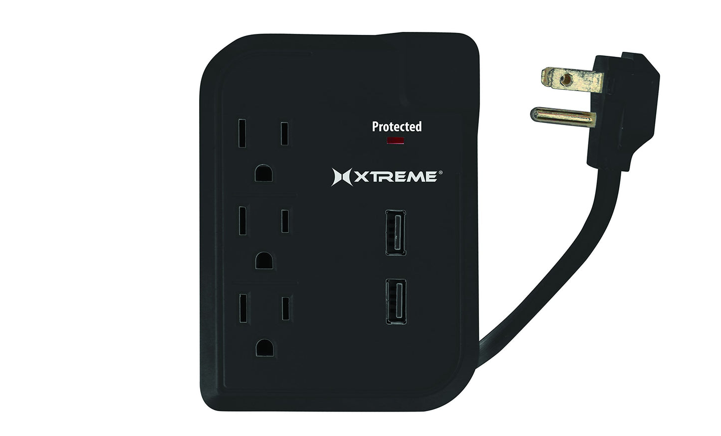 Xtreme XWS8-0107-BLK 3 Outlet Corded Surge with 2 USB Ports, Computer Surge Protector, Black