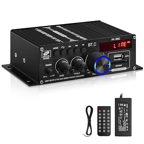 AK-380 USB SD BT.C FM AUX Audio Power Amplifier 2.0 CH 40W+40W HiFi Stereo AMP Speaker Bluetooth 5.0 Amp Receiver with 12V 5A Power Supply,FM Antenna