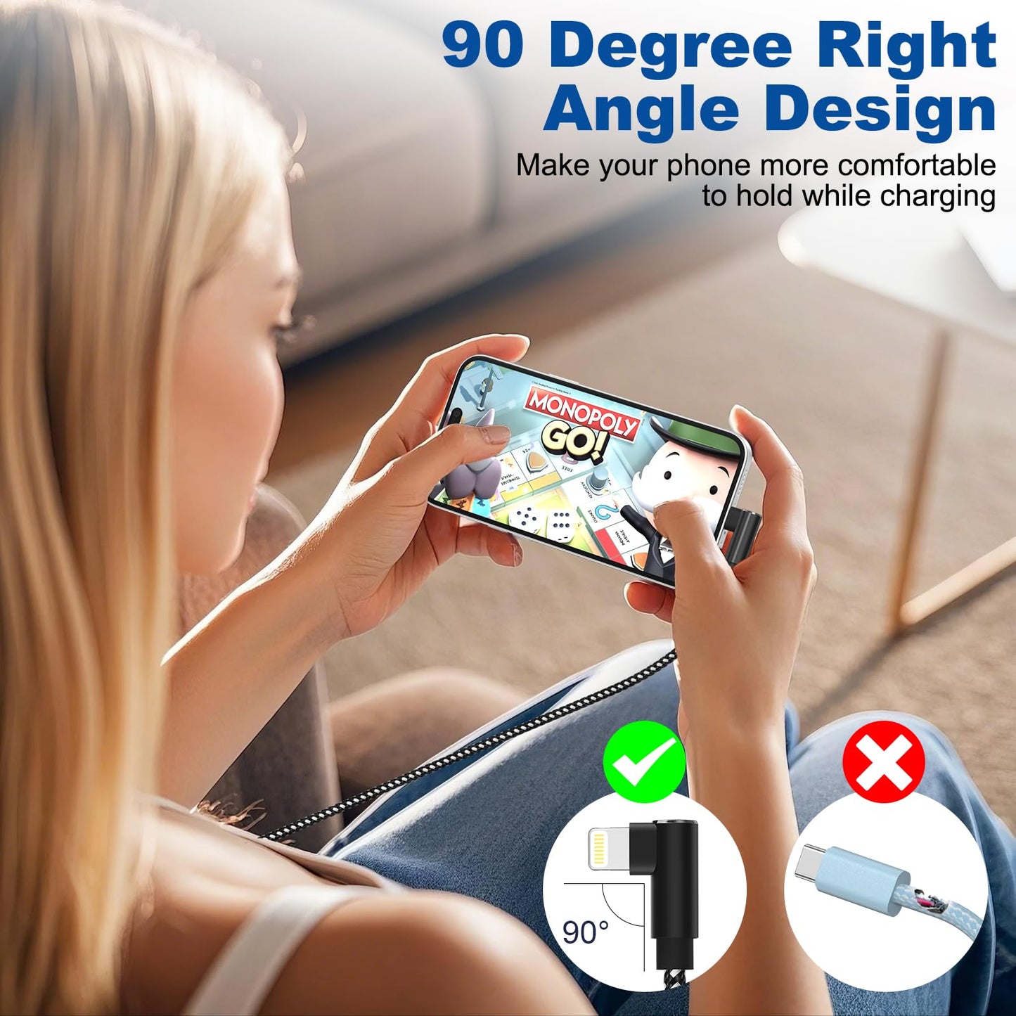 iPhone Charger 10ft 3 Pack Apple MFi Certified Lightning Cable 90 Degree Fast Charging Cord, Nylon Braided USB Charging Cable Compatible with iPhone…