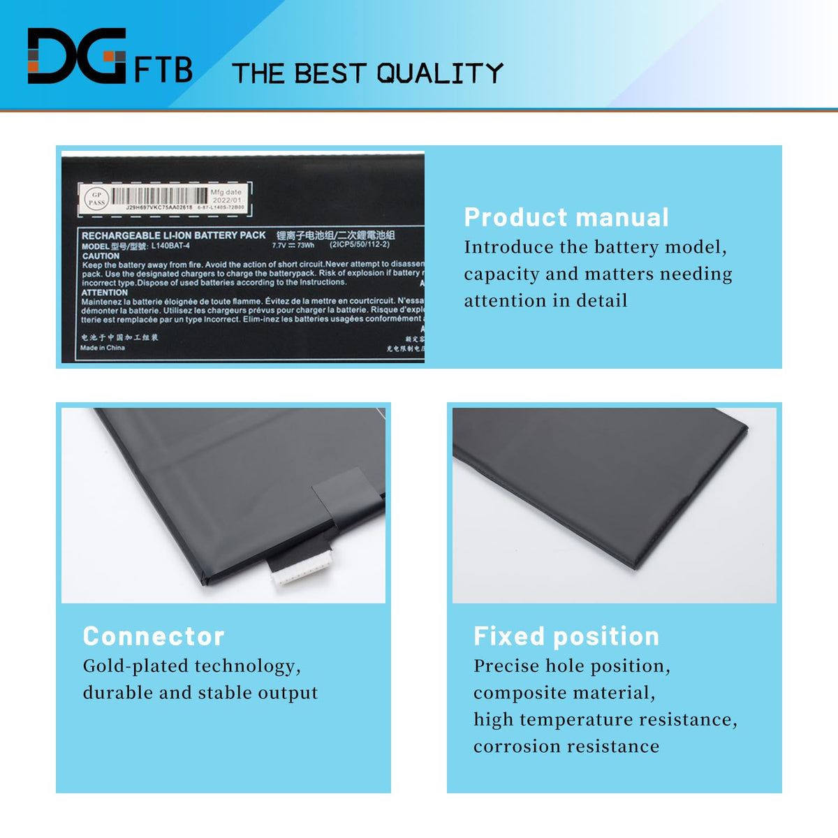 DGFTB L140BAT-4 6-87-L140S-72B01 Laptop Battery for Lemp9 System76 Darter Pro 2021 L140CU L141CU L140MU L141MU 2ICP5/50/112 for Schenker VIA 14 Late