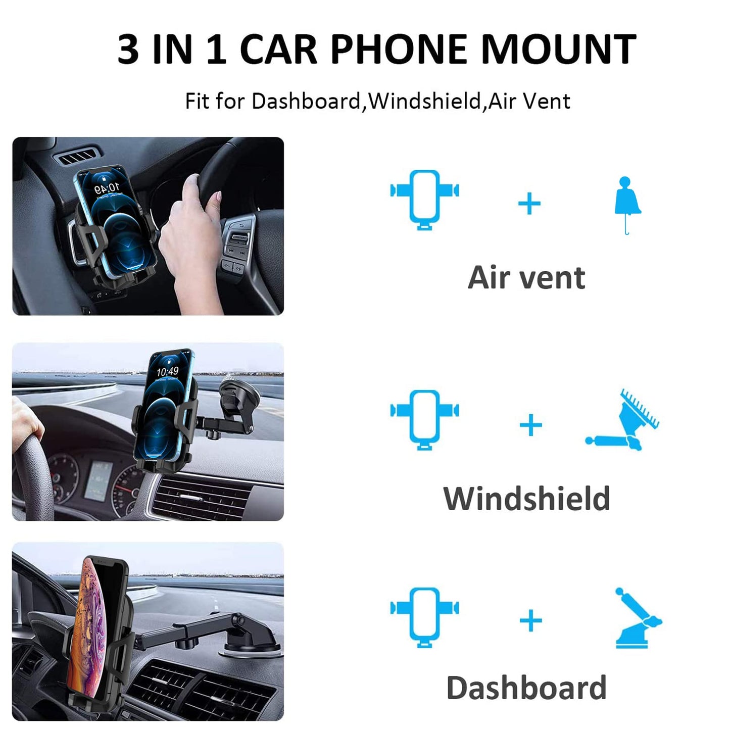 Car Phone Holder Mount Dashboard/Air Vent/Windshield for Moto Motorola G Power 2022 2021 /G Pure/G 5G/Edge 2021/One 5G Ace/G7 Z4 Z3/E 2020 E6,LG