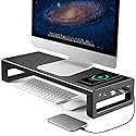 Vaydeer Wireless Charging and USB 3.0 Monitor Stand, Monitor Riser for Desk with Storage, Single Shelf Holder Raiser Organizer for Computer iMac