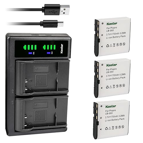 Kastar 3-Pack Battery and LTD2 USB Charger Replacement for VJIANGER 4K Digital Camera, 4K WiFi Digital Camera, 1080P Camcorder, 1080P Video Camera