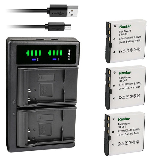 Kastar 3-Pack Battery and LTD2 USB Charger Replacement for VJIANGER 4K Digital Camera, 4K WiFi Digital Camera, 1080P Camcorder, 1080P Video Camera