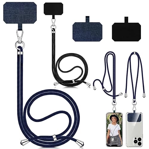 YONNAXO 2 Pcs Universal Cell Phone Lanyard, Crossbody Patch Phone Lanyard with Adjustable Nylon Neck Strap with Every Mobile Phone (Blue + Black)…