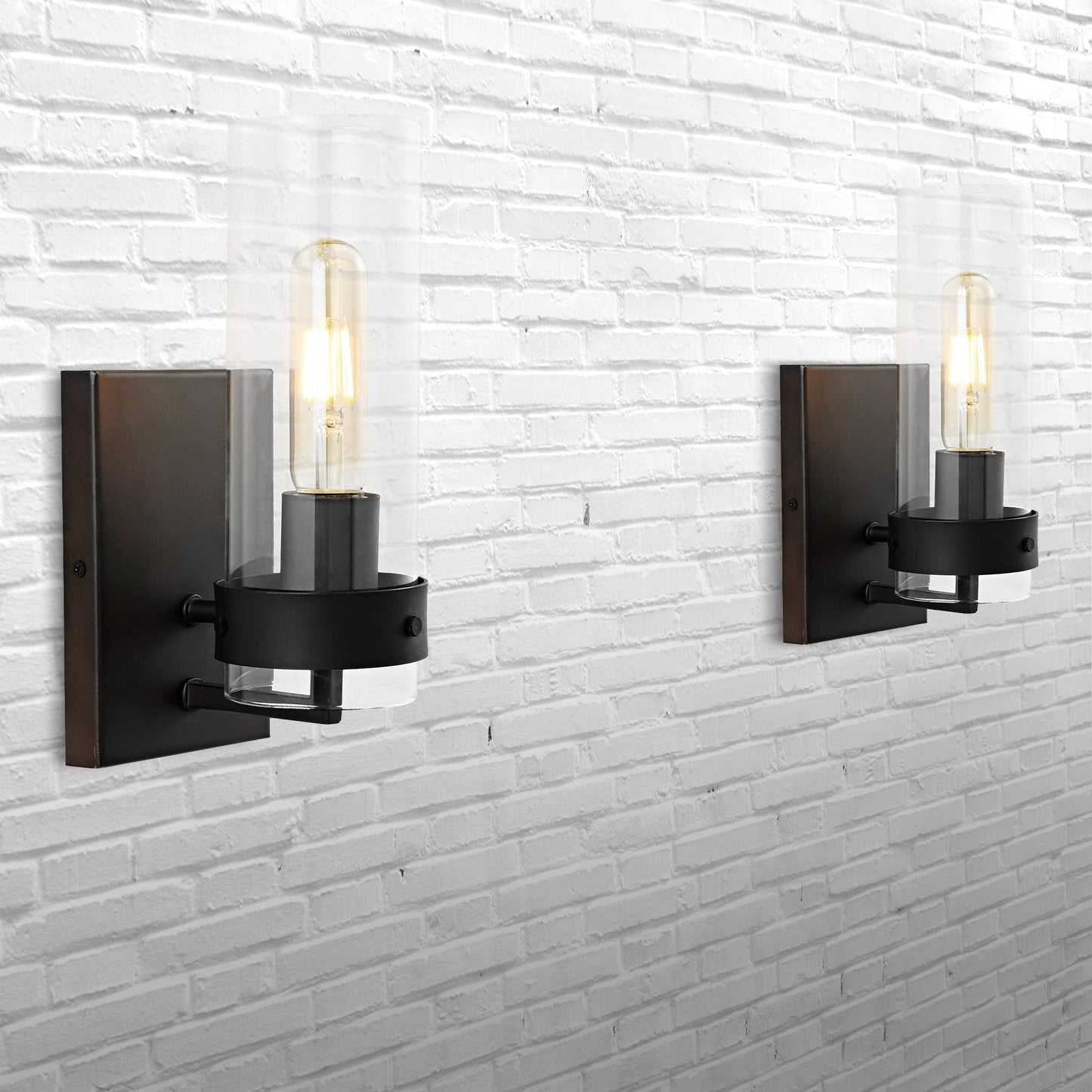 JONATHAN Y 4.5" Oil Rubbed Bronze/Clear Modern Wall Sconces Set of 2 for Bathroom Vanity, with Clear Glass Shade, Coastal Minimalist Wall Light