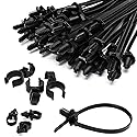 S SYDIEN Push Mount Zip Ties 50Pcs, Heavy Duty Black Wire Zips Tie Mounts, 2 in 1 Nylon Self Locking Push Mount Cable Zip Tie for Engine Bay Wire