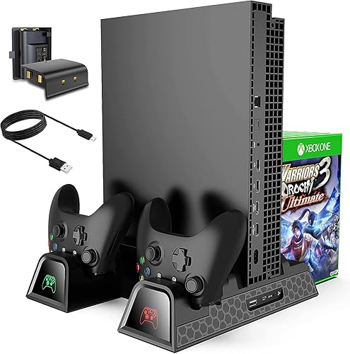 Cooling Stand for Xbox One/One S/One X, CTPOWER Vertical Charging Station with 2 Pack 600mAh Batteries, Games Storage, Dual Controller Charging