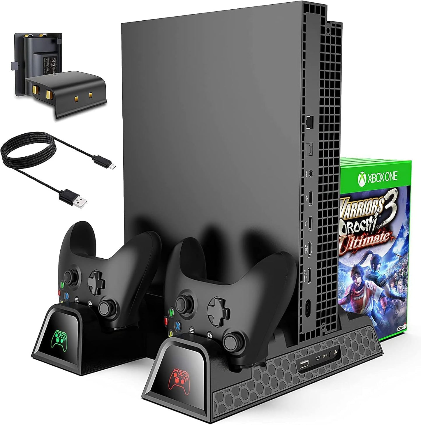 Cooling Stand for Xbox One/One S/One X, CTPOWER Vertical Charging Station with 2 Pack 600mAh Batteries, Games Storage, Dual Controller Charging