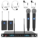 innopow 4-Channel Wireless Microphone System, Quad UHF Metal Cordless Mic, 2 Handheld Mics, 2 Bodypack Mics, Long Distance150-200Ft, Fixed Frequency